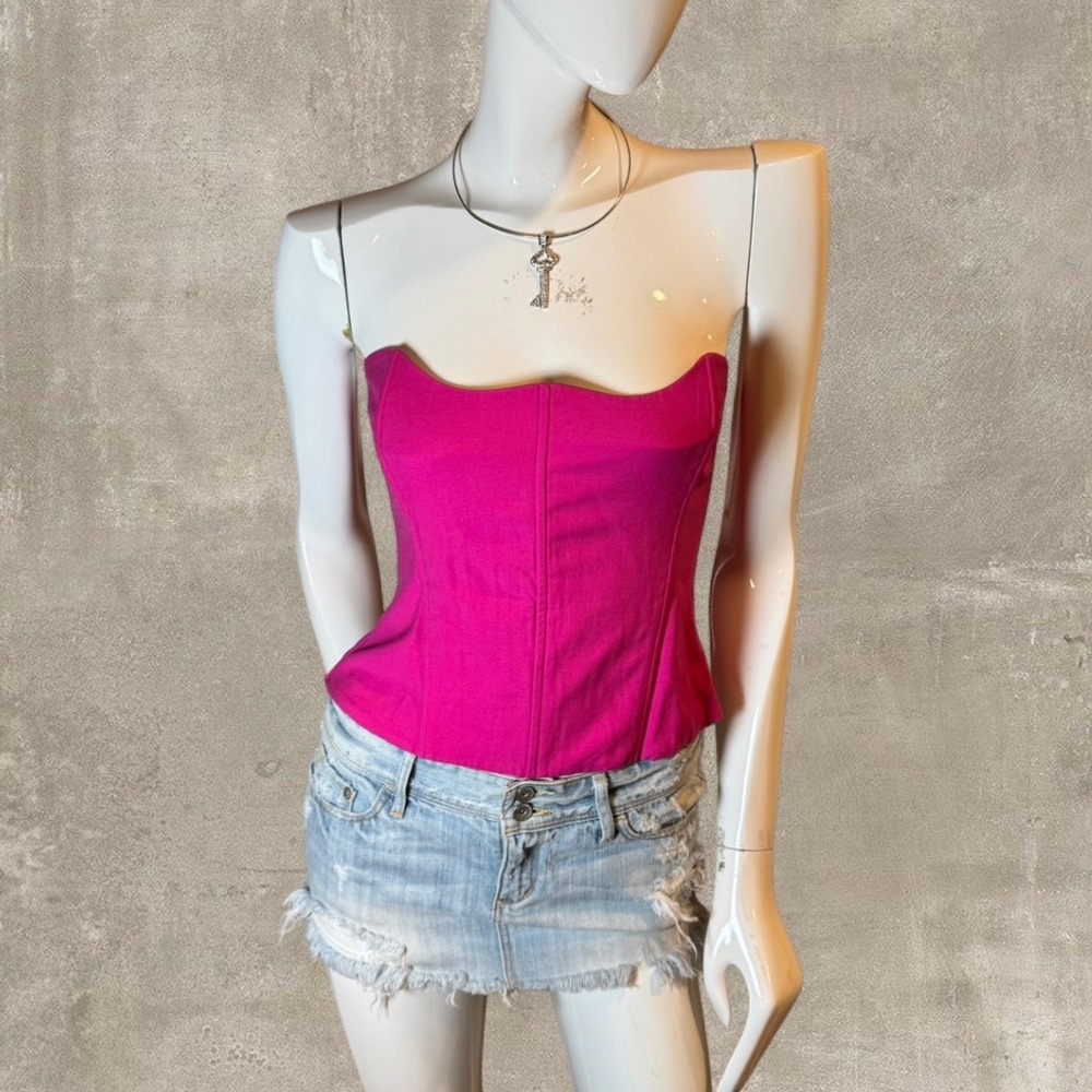 The SEI Hot Pink Boning Structured Strapless Corset Tank Top Blouse 2